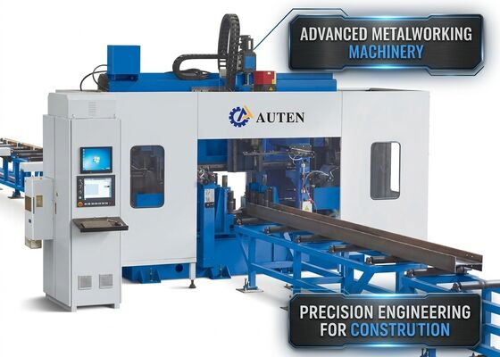 55KW Potenza totale Cnc I Beam Perforazione Segatura Processing Machine Line 3 Magazzini utensili